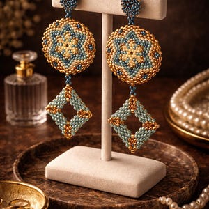 Circular Peyote Earrings Pattern Southern Star - Rocailles and Delica Miyuki Tutorial PDF