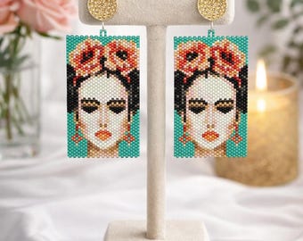 Patrón Peyote - Aretes Modelo Frida Inspiración - Técnica peyote peculiar con Delica Miyuki 11/0 - Patrones 609 Tutorial pdf