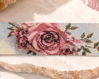 Peyote bracelet patterns mod. Fantasy Flowers - Odd Peyote with Delica Miyuki 11/0 - Pattern Fantasy Flowers 897 - 2 Tutorial pdf