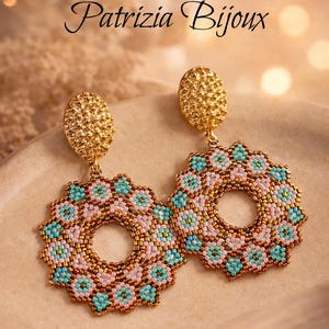 Ronde Peyote oorbellen met Mandala-patroon - Rocailles en Delica kralen Miyuki - Ontwerp Patrizia Bijoux