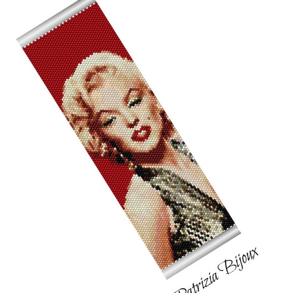 Peyote cuff stitch bracelet Marilyn Monroe - Delica beads Miyuki 11/0 - Bracelet peyote tapestry - Pattern 708 Tutorial pdf