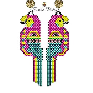 Peyote Brick Stitch Pattern - Parrots Earrings - Delica Miyuki 11/0 - Pattern 1538 Tutorial pdf