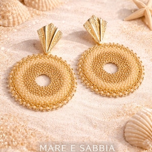 Circular Peyote Earrings Pattern "Sabbia" - Rocailles e Delica Miyuki nei colori Oro e Beige - Modello Cerchio Tutorial pdf