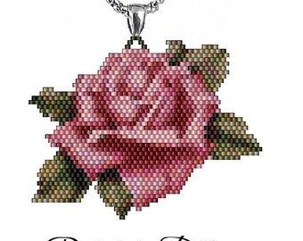 Pendentif motif brick stitch peyote Roses - Delica Miyuki - Tutoriel pdf 886