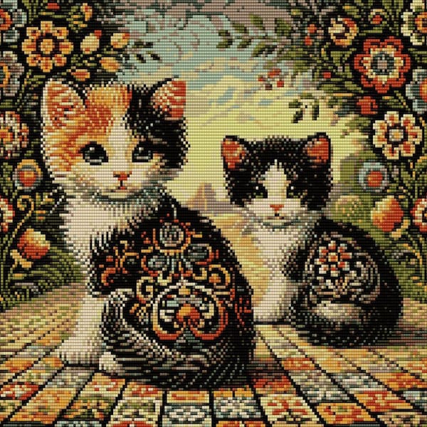 2 Peyote and Loom Patterns - Cats Tapestry - 22 colors - Delica Miyuki 11/0 - Pattern 3189 Tutorial pdf