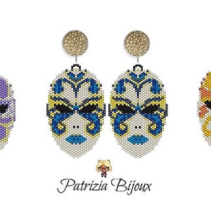 3 Peyote Brick Stitch patterns - Earrings Venetian Mask - Delica Miyuki 11/0 - Pattern 1438 Tutorial pdf
