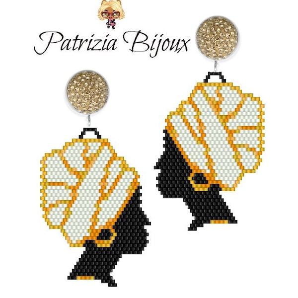 African woman Black Art Earrings - Peyote brick stitch pattern 1232