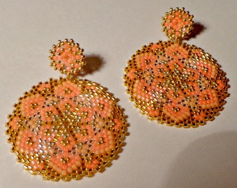 Earrings peyote Tutorial Pink Flowers - Peyote technique circle with Delica Miyuki and Seed Beads