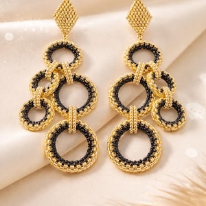 Muster für runde Peyote-Ohrringe Eleganza – Peyote-Technik, Brick Stitch und Fischgrätmuster – 15/0 Rocailles und 11/0 Miyuki Delica – PDF 1554