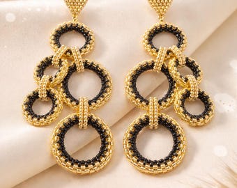 Circular Peyote Earrings Pattern Eleganza - Circular peyote, brick stitch, and herringbone - 15/0 seed beads and 11/0 Miyuki Delica - PDF 1554