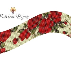 Peyote bracelet pattern Red Roses - Odd bead technique with Delica Miyuki 11/0 - Pattern 1389 Tutorial pdf