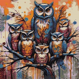 2 Large Peyote and Loom Patterns - Owl Tapestry - 22 colors - Delica Miyuki 11/0 - Pattern 3030 Tutorial pdf