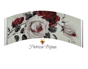 Peyote bracelet pattern mod. Fantasy Roses - Odd Peyote with Delica Miyuki 11/0 - Pattern Fantasy Roses 1302 Tutorial pdf