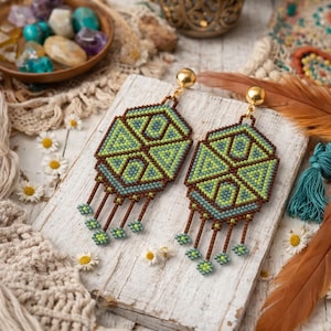 2 patrones de punto peyote ladrillo - Pendientes de inspiración libre - Delica Miyuki 11/0 - Patrón 3551 Tutorial en PDF