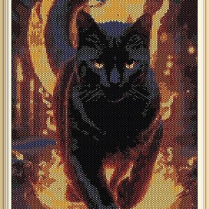 ペヨーテ柄 - 黒猫タペストリー - 18色 - デリカミユキ11/0 - パターン1807 チュートリアルpdf