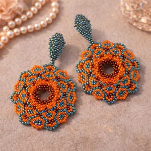 Circular Peyote Earrings Pattern "Mrs Tangerine" -  Tecnica Peyote con Rocailles e Delica Miyuki Tutorial pdf 1285