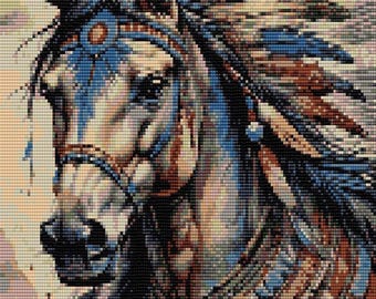 2 Patterns peyote and Loom - Horse Painting Tapestry - 21 colors - Delica Miyuki 11/0 - Pattern 3011 Tutorial pdf