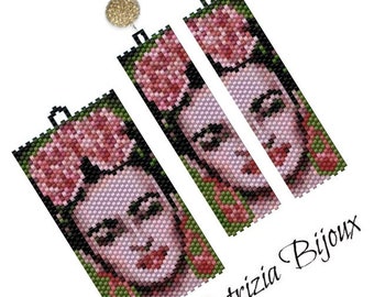 Peyote kralenset patronen - Oorbellen en hanger Frida-inspiratie - Bijzondere Peyote-steek met Delica Miyuki 11/0 - Patroon 491 Handleiding PDF