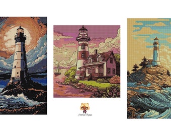 3 Patterns loom - Lighthouse Tapestry -  Delica Miyuki 11/0 - Pattern 1595-1596-1597  - Tutorial pdf