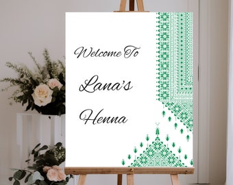 Custom Printable Henna Sign, Palestinian Pattern, Arabic Calligraphy, Instant Download, Special Event Printable Sign-Colors Available