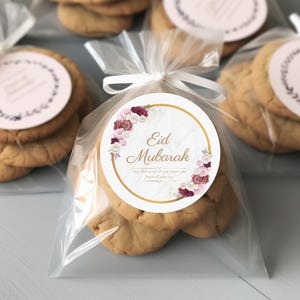 Eid Mubarak Wünsche, PNG runde Eid Aufkleber, Geschenkanhänger, bedruckbar, Favor Tag, rosa Blumen