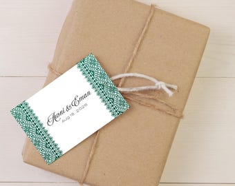 Etiqueta de regalo Tatreez palestina, verde, con estampado de henna, plantilla de Canva (descarga digital)