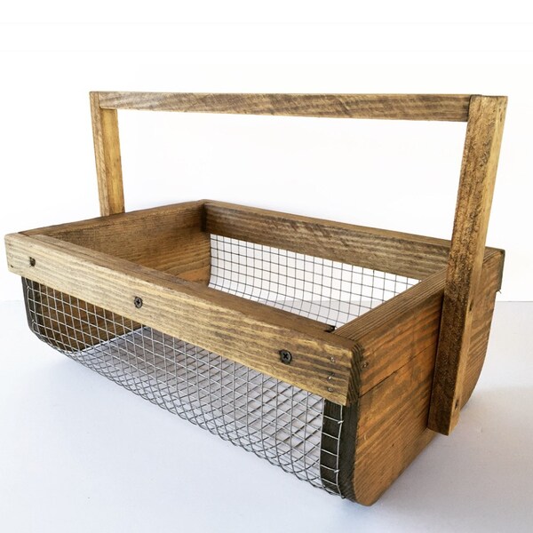 Hand-Made Stained Wood & Wire Garden Veggie Basket