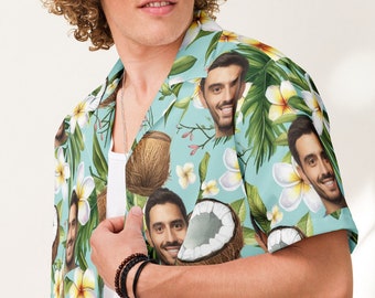 Benutzerdefiniertes Gesicht-Hawaii-Hemd für Männer und Frauen, individuelles Hawaii-Hemd mit Gesicht, personalisiertes Foto-Hawaii-Hemd mit Knöpfen, lustiges Papa-Geschenk