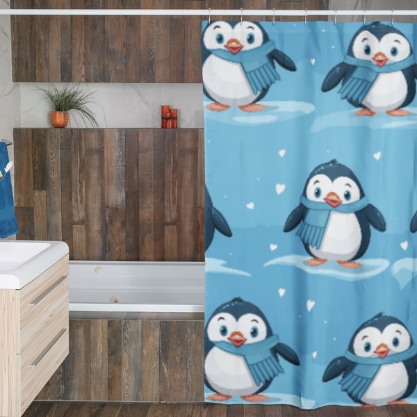 Adorable Penguin Paradise Shower Curtain - Cute Bathroom Decor for Penguin Lovers Polyester Shower Curtain for Penguin Lovers Penguins Cute