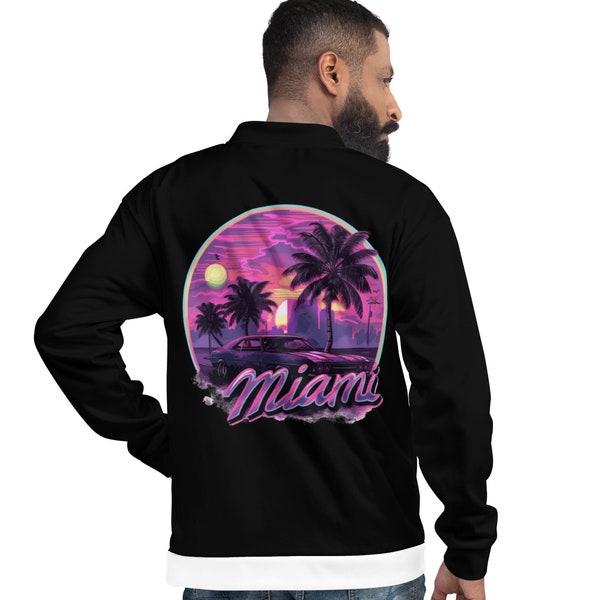 Miamistimme Bomberjacke Schwarze Jacken für Ihn, Frühlingsmode, Herren Bomberjacken, Streetwear Miami Beach ZIp up