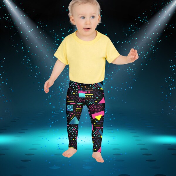 Retro Kid's Leggings, Rave Leggings For Kids and Toddlers, 80s youth yoga pants for kids, child funky yoga leggings for kids