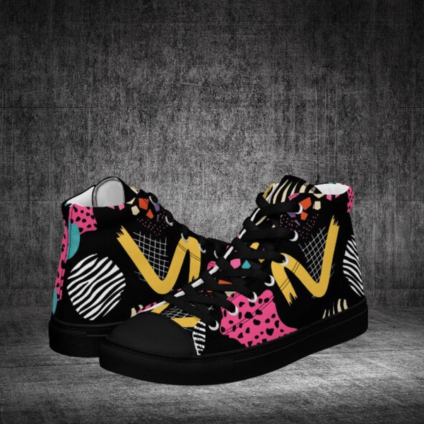 Retro 80s Women’s Sneakers, high top festival shoes for her, rave sneakers, 80s party footwear, 90s sneakers, funky womens hightop shoes