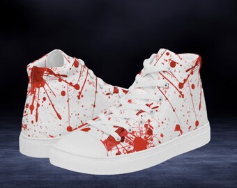 Paint Splatter High Tops, Women’s High Top Canvas Sneakers Blood Splatter Sneakers for Fashion Rebels Red and white Shoes for her paint drip