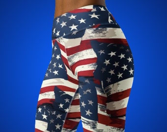 USA Yoga Leggings, American Flag Athleisure wear for her, womens 4th of july leggings, fourth of july outfits for ladies