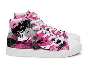Modebewusste Damen High Top Canvas Schuhe - Pink Camouflage Graffiti Design für Street Chic Vibes für stilvolle Damen Schuhliebhaber muss