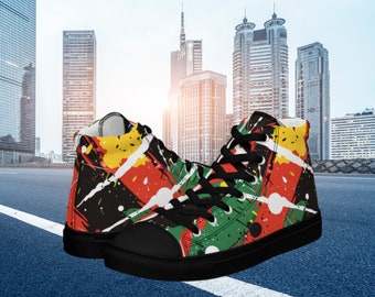 Reggae Hightops, Paint Splatter High-Top-Canvas-Schuhe für Herren, Retro-Sneaker für Herren, Festival-Schuhe für Ihn, Funkadelic-Sneaker