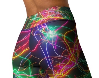 Leggings de yoga néon rave, tenues de festival pour femmes, vêtements rave pour elle, pantalons de yoga de sport, tenues de fête des années 80, pantalons de yoga edm