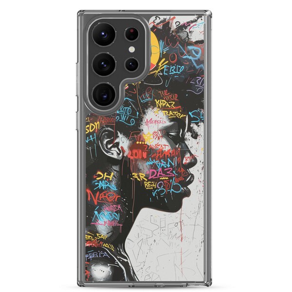 Black Woman Graffiti Portrait Samsung Phone Case - Celebrate Diversity with Urban Artistry Clear Case for Samsung phone casing s amsung