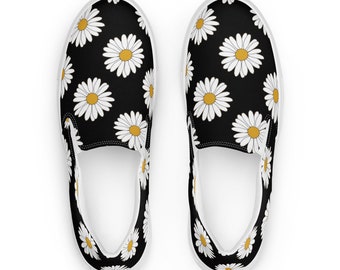 Hippie-Slip-On-Schuhe für Damen, Festival-Blumen-Sneakers für sie, Low-Tops mit Sonnenblumenmuster, Slip-On-Schuhe für den Strand, Retro-Slip-Ons für die Bootsparty