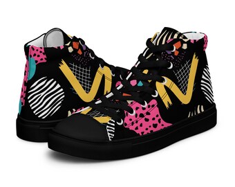 Retro 80s Women’s Sneakers, high top festival shoes for her, rave sneakers, 80s party footwear, 90s sneakers, funky womens hightop shoes
