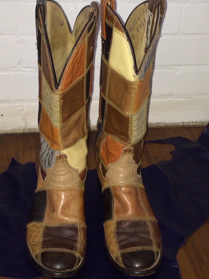 brown patchwork platform boots