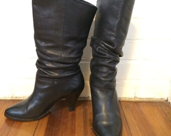 Vintage Black Leather Boots Suze 7.5