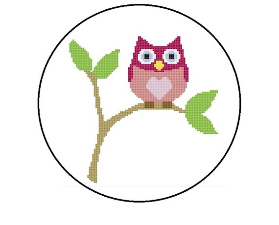 Owl Counted Cross Stitch Pattern Cute Owl Sitting On A Etsy