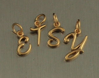 24K Gold Plated Sterling Silver Cursive Initial Charm--Fancy Letter Pendant--Cursive Initial--Single Capital Letter--Spell a Name