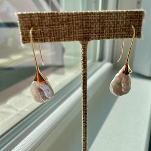 14KT Gold Plated Mother of Pearl Dangle Earrings