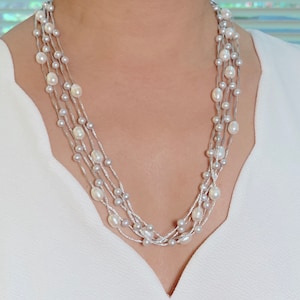Tin-Cup Pearl Necklace in 5 Strand Freshwater Pearls