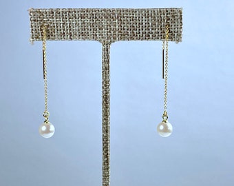 Pendientes colgantes de perla Akoya japonesa cultivada AAA de 7-7,5 mm