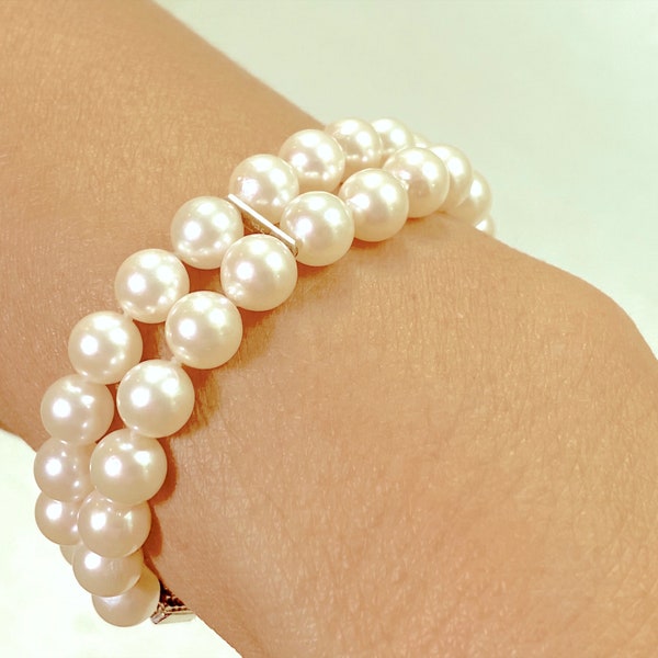 14KT Gold 7.5-8mm Japanese Cultured Akoya Pearl Double Strand Bracelet