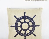 Liberty and Amity To Life On The Sea Linen Cotton Pillow Cover - Wheel Marine Design - Throw Pillows - 17" x 17"