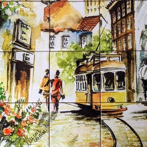 Trams In Milan Ceramic tile Mural.